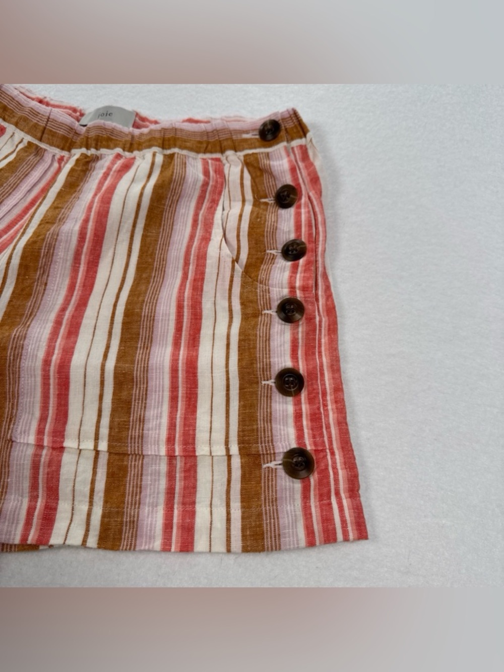 Joie 100% Linen Striped Shorts Women’s Small Side Buttons Back Pockets Beach - Picture 7 of 11